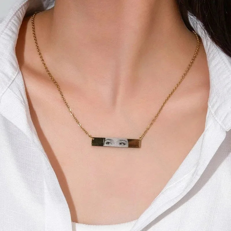 Custom Eyes Engraved Photo Necklace